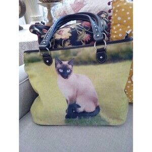 Montana West Cat Collection Canvas Tote Bag -Balinese Cat With Zip Closure